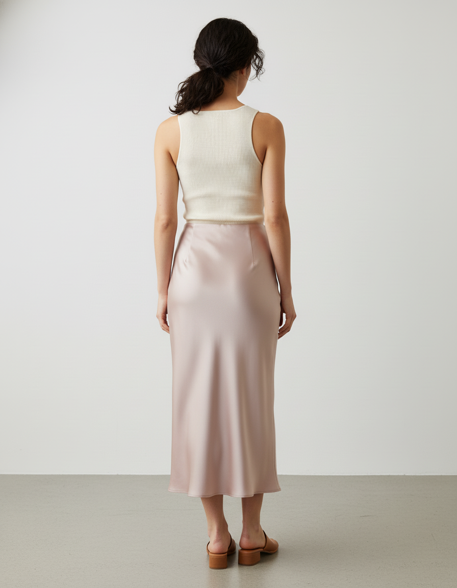 Jupe Longue Satinée Fluide Rose