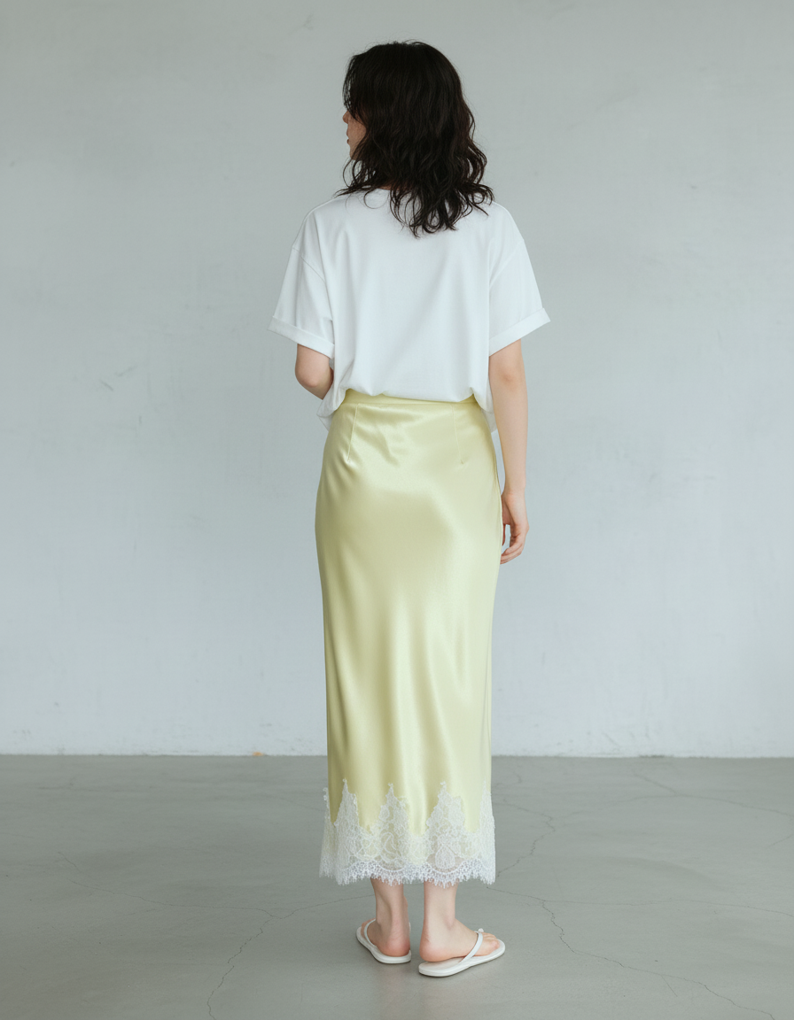 Jupe Longue Satin Jaune