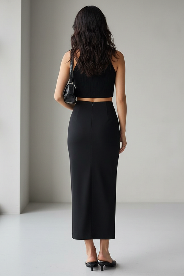 Jupe Longue Noire Taille Haute Élégante