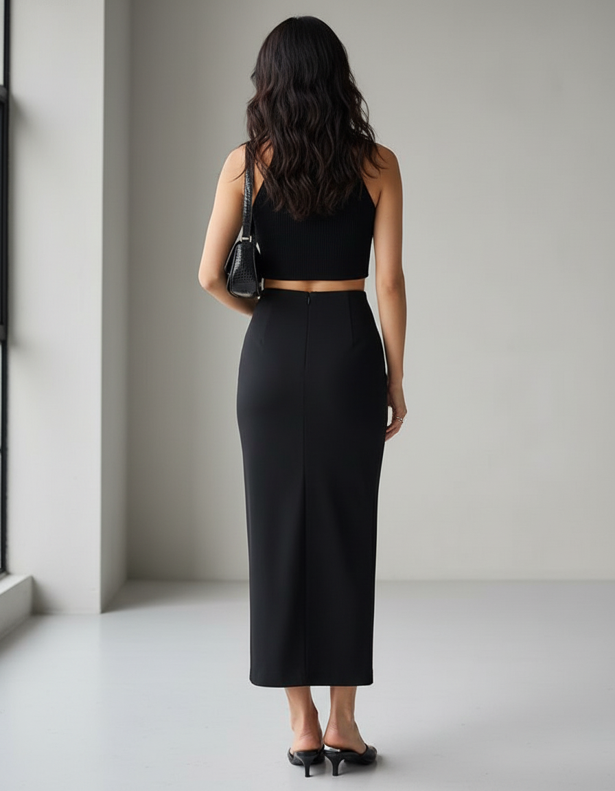 Jupe Longue Noire Taille Haute Élégante