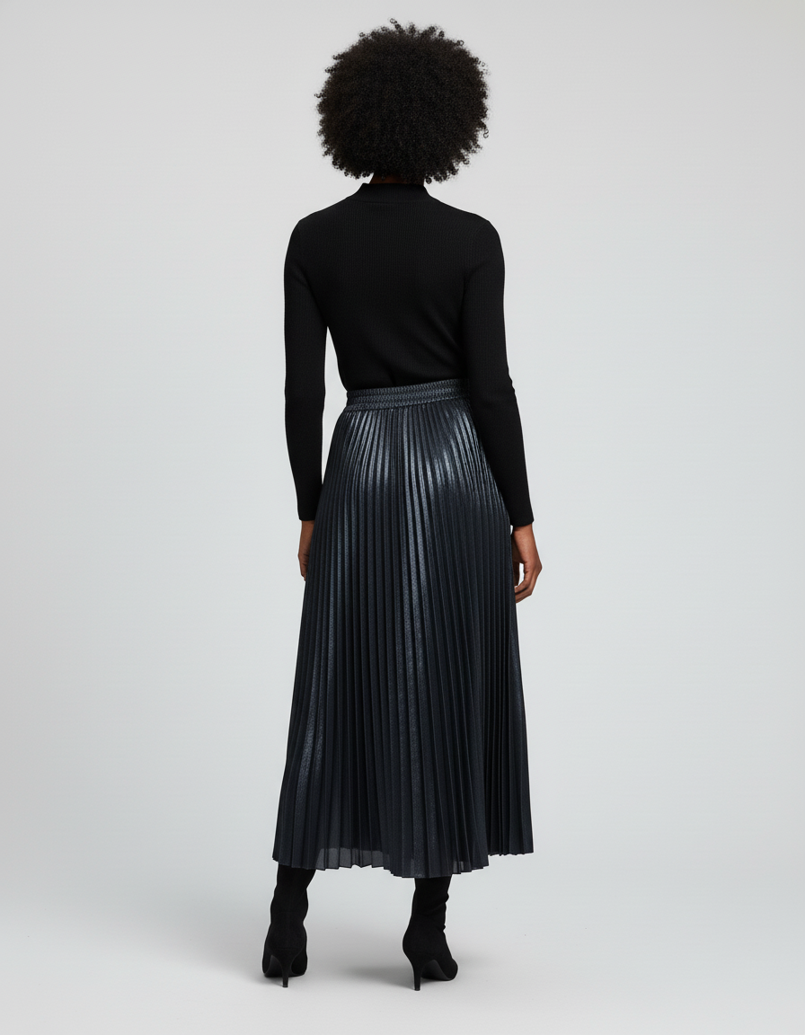 Jupe Longue Plissée Métallisée Élégante