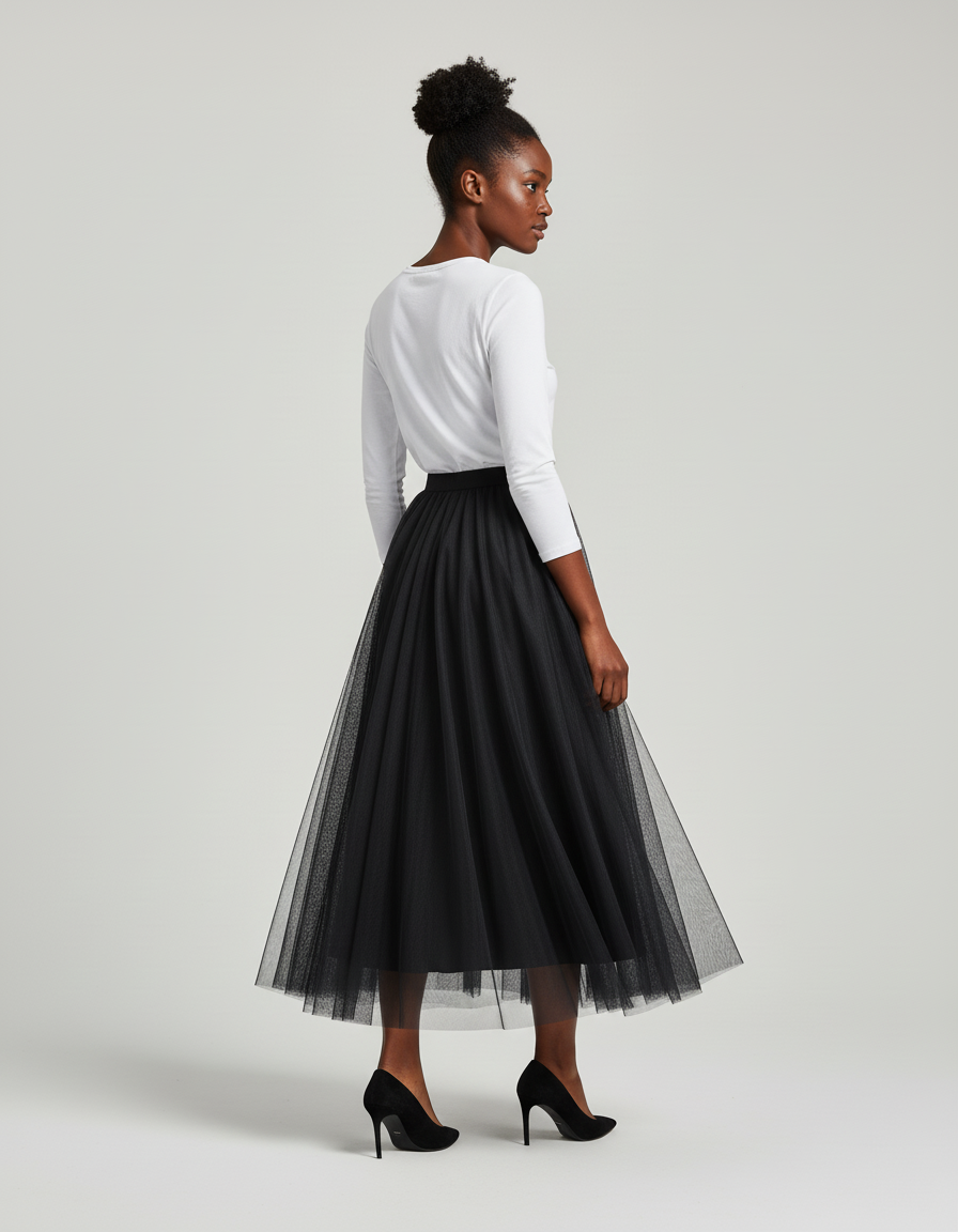 Jupe Longue Plissée Tulle Noire