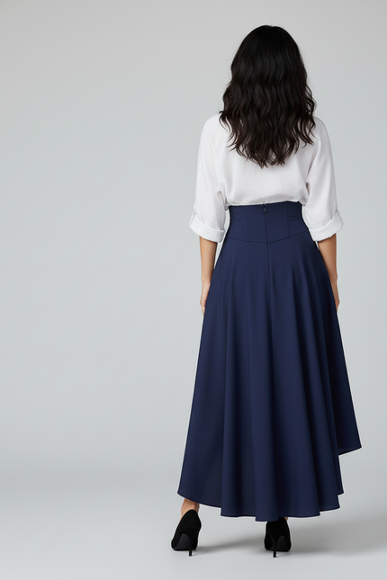 Jupe Longue Bleu Marine Asymétrique Chic