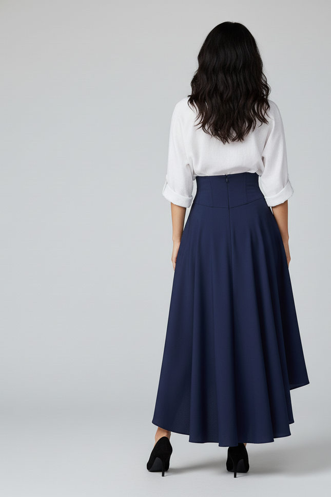 Jupe Longue Bleu Marine Asymétrique Chic
