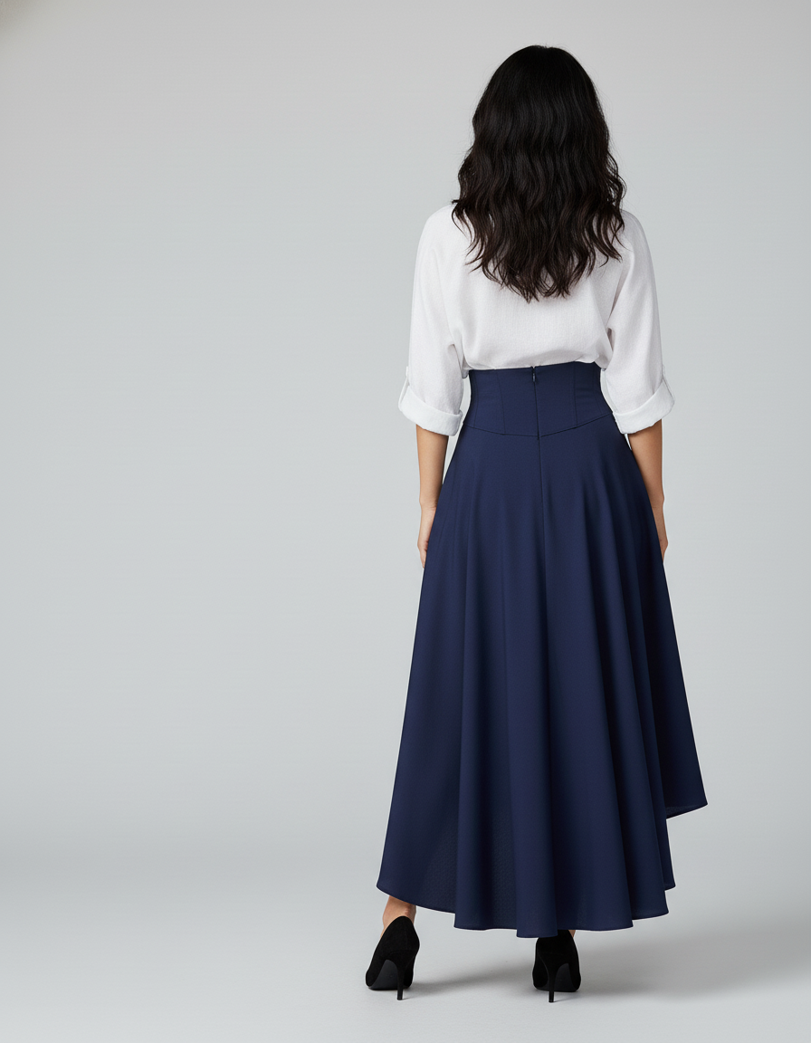 Jupe Longue Bleu Marine Asymétrique Chic