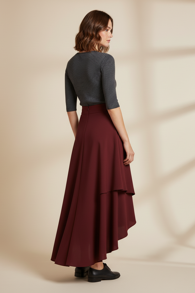 Jupe Longue Bordeaux Asymétrique Fluide