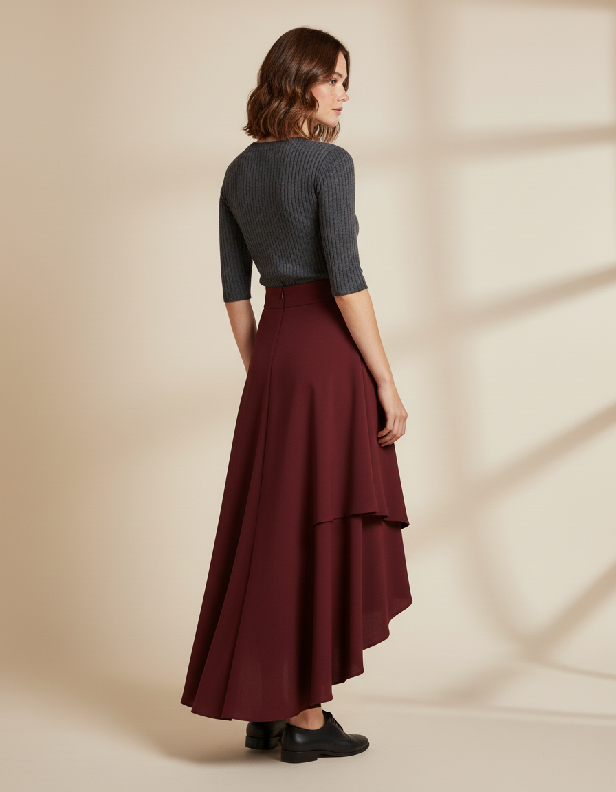 Jupe Longue Bordeaux Asymétrique Fluide