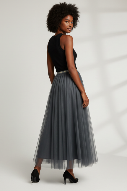 Jupe Longue Tulle Grise Chic