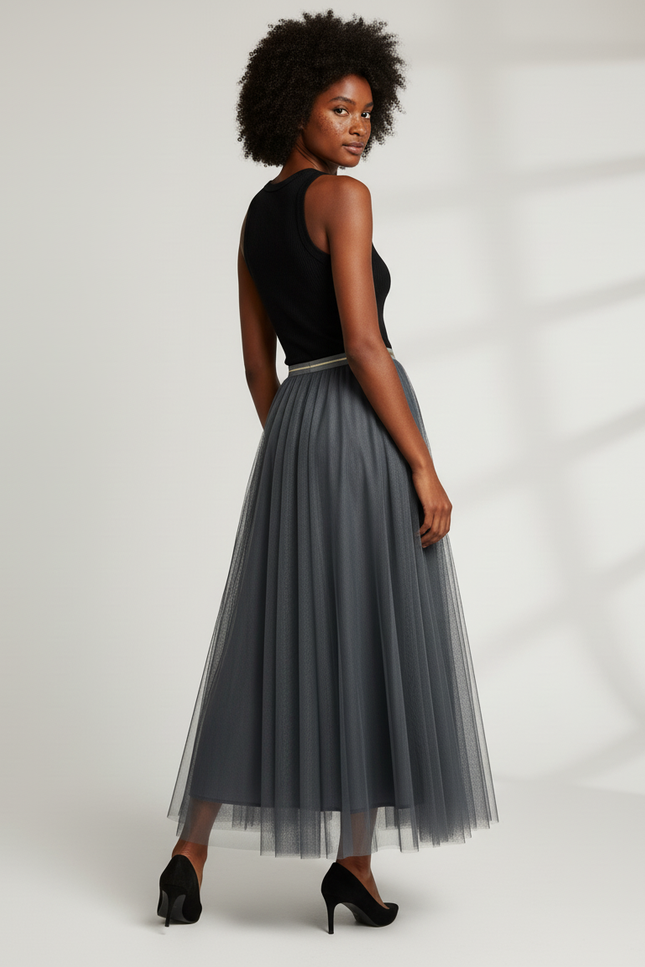 Jupe Longue Tulle Grise Chic