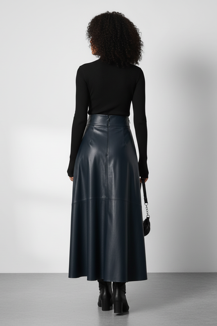 Jupe Longue Similicuir Évasée Élégante