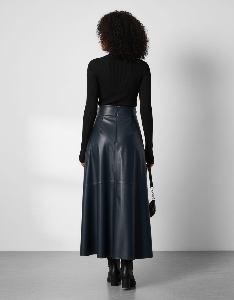Jupe Longue Similicuir Évasée Élégante