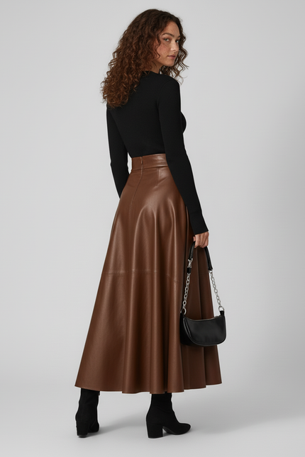 Jupe Longue Marron Similicuir Élégante