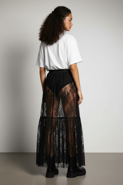 Jupe Longue Dentelle Transparente Chic Soirée