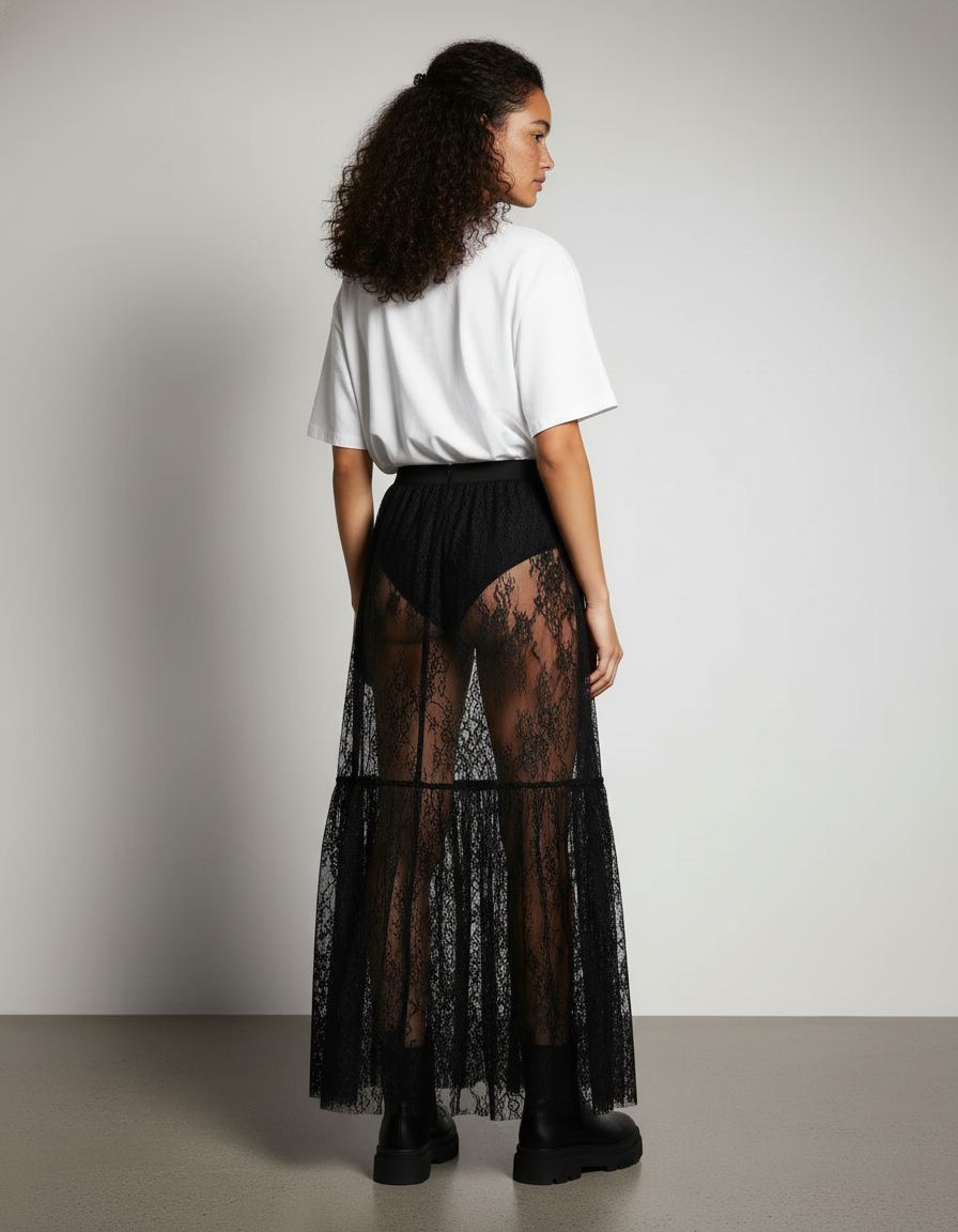 Jupe Longue Dentelle Transparente Chic Soirée