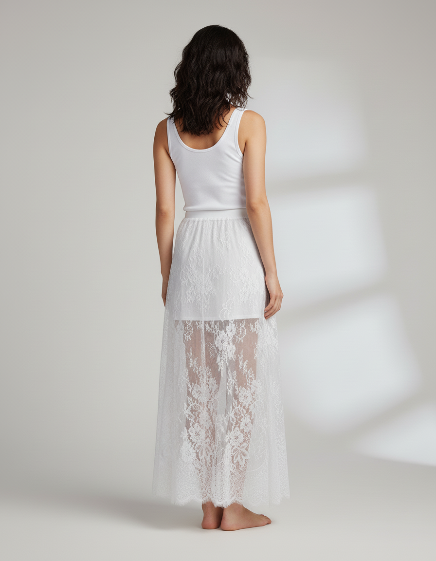 Jupe Longue Dentelle Transparente Fluide