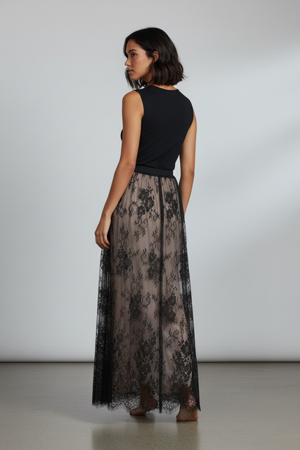 Jupe Longue Dentelle Noire Transparente Élégante