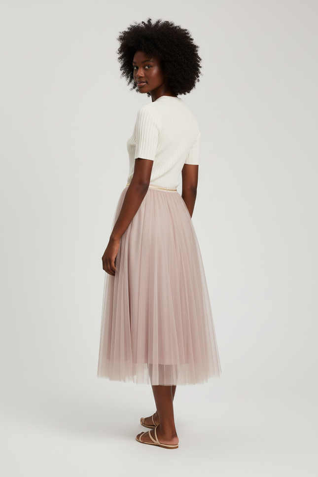 Jupe Longue Tulle Rose Poudré