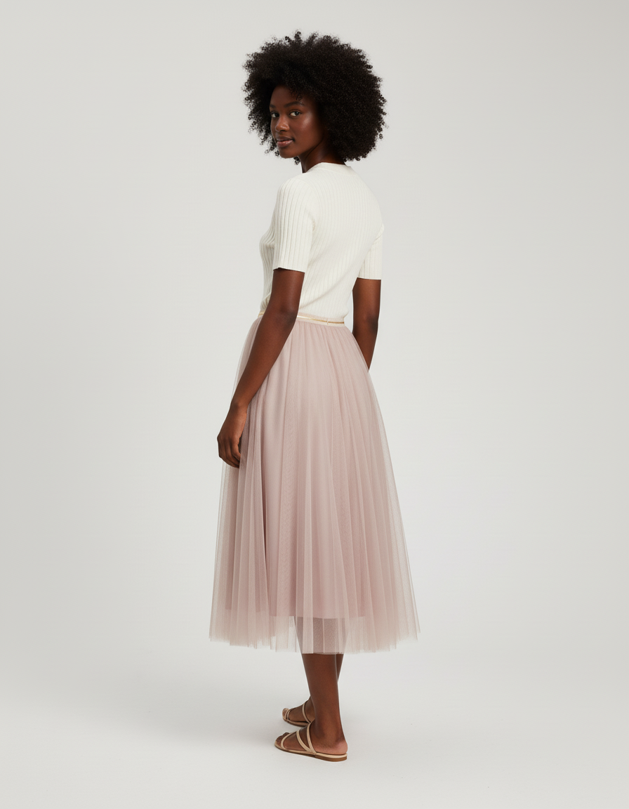 Jupe Longue Tulle Rose Poudré