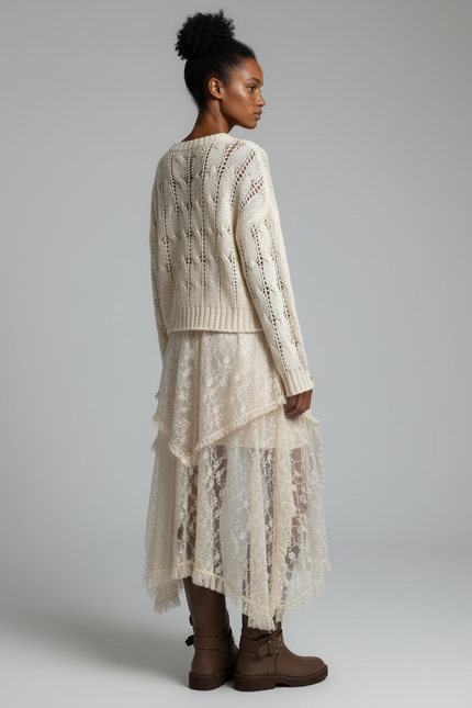 Jupe Longue Dentelle Transparente Fluide Femme