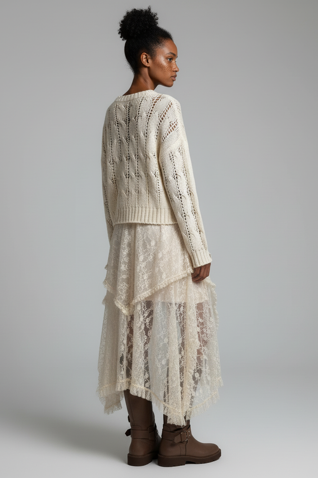 Jupe Longue Dentelle Transparente Fluide Femme