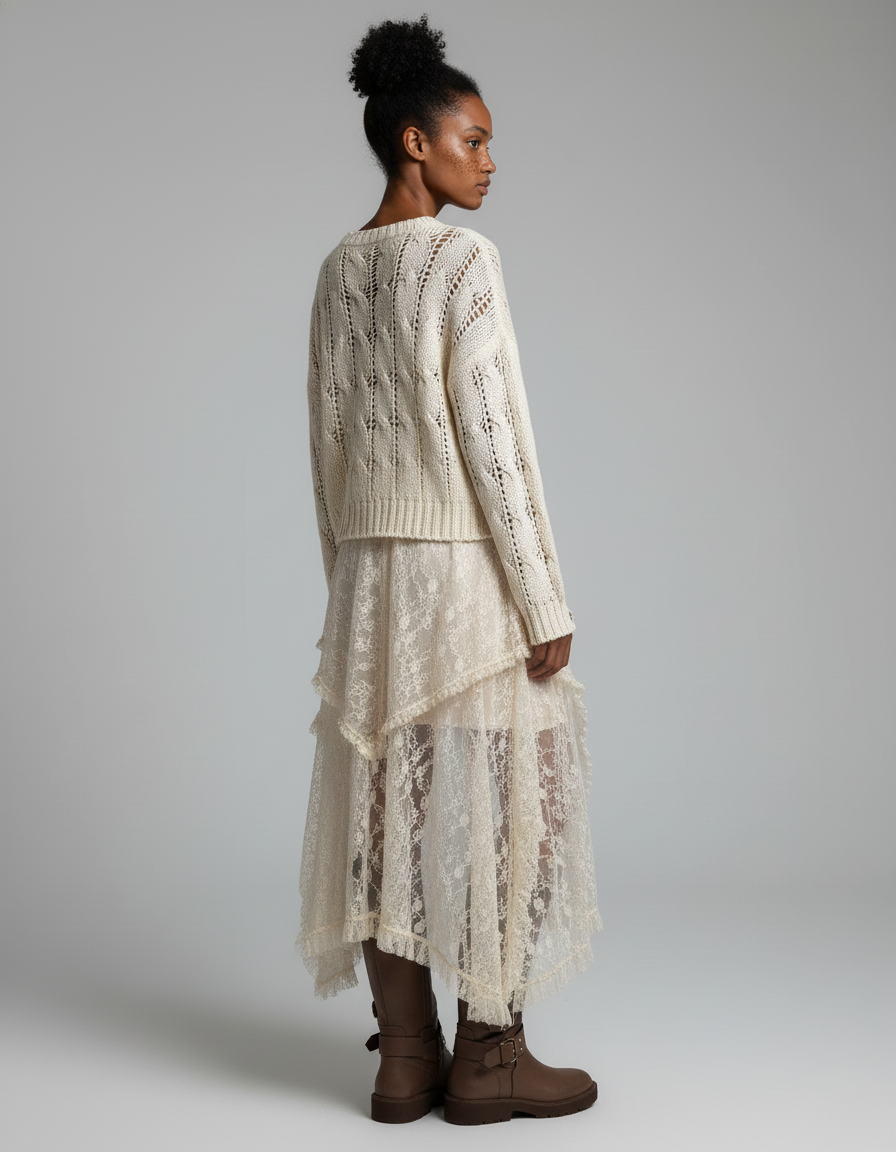 Jupe Longue Dentelle Transparente Fluide Femme