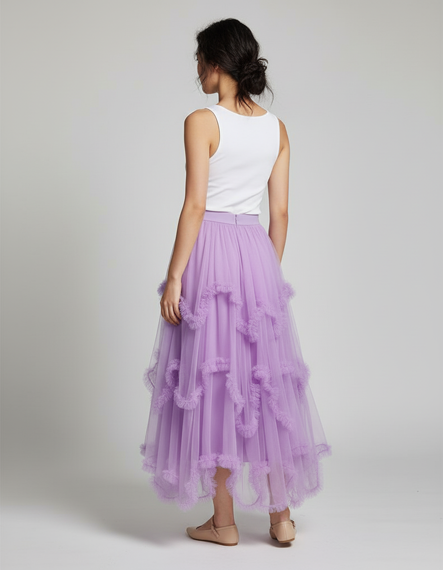 Jupe Longue Violette Tulle Volants