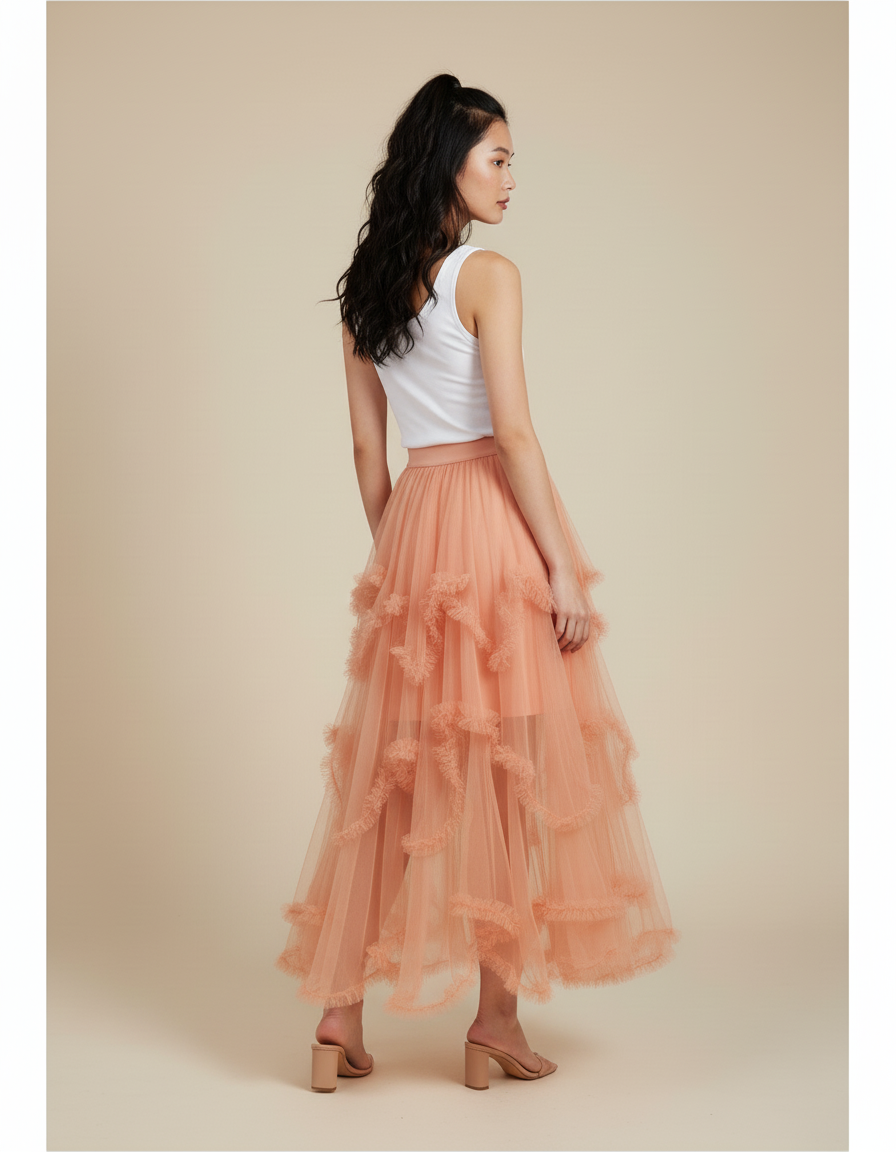 Jupe Longue Orange Femme