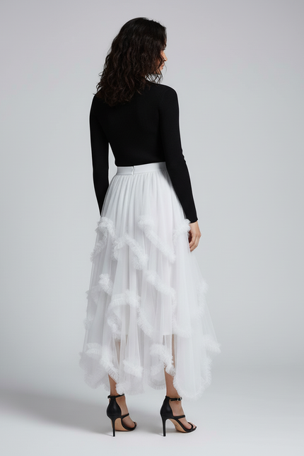 Jupe Longue Blanche Tulle Volants Élégante