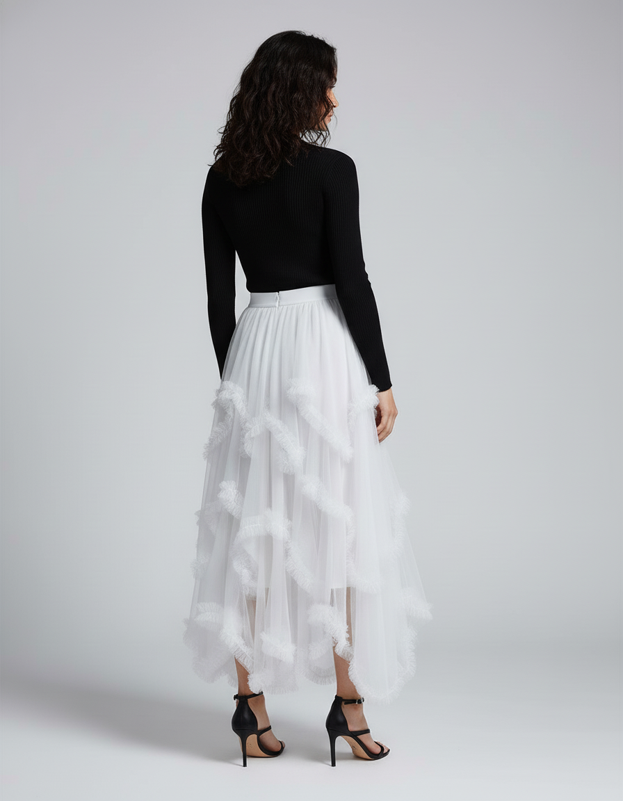 Jupe Longue Blanche Tulle Volants Élégante