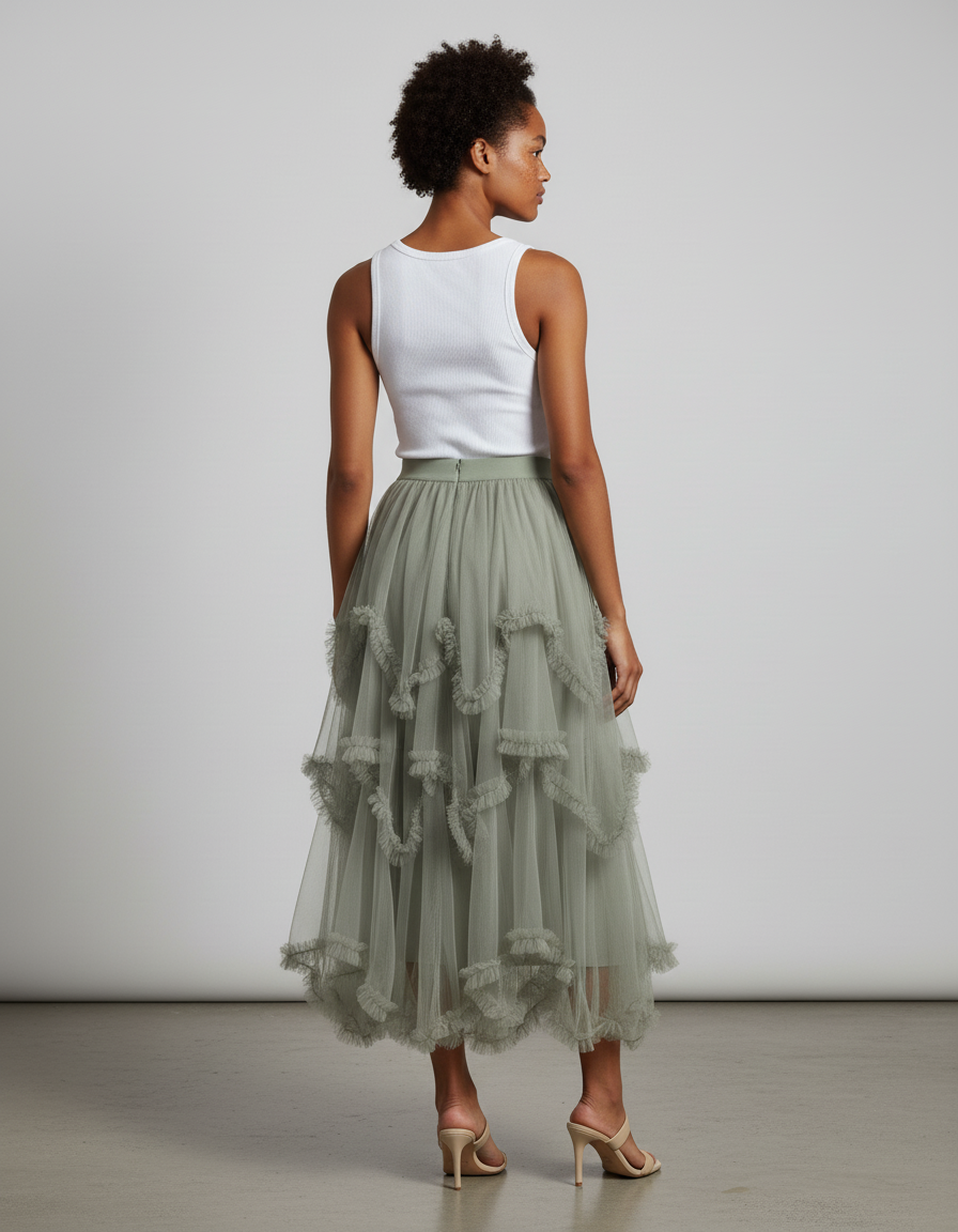 Jupe Longue Vert Sauge Mariage