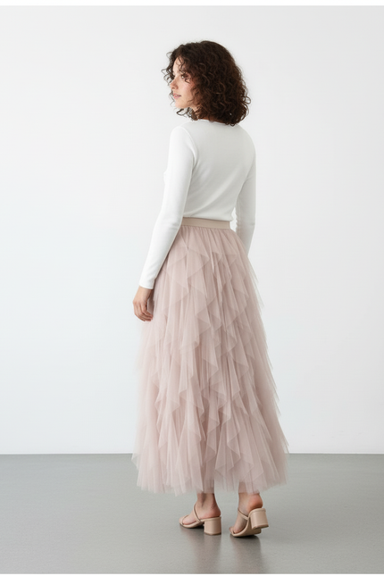 Jupe Longue Tulle Rose Chic