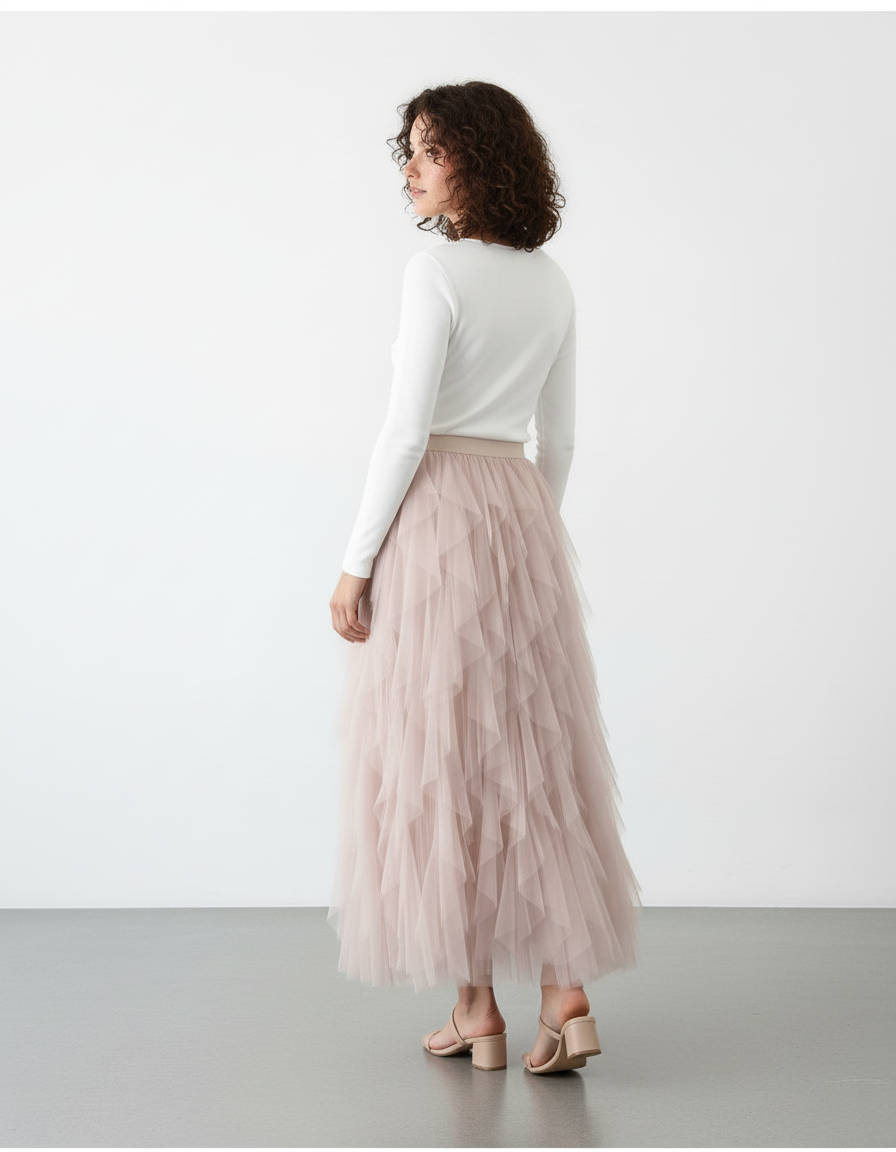 Jupe Longue Tulle Rose Chic