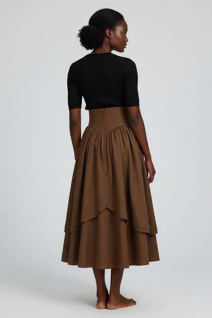 Jupe Longue Taille Haute Volantée Élégante