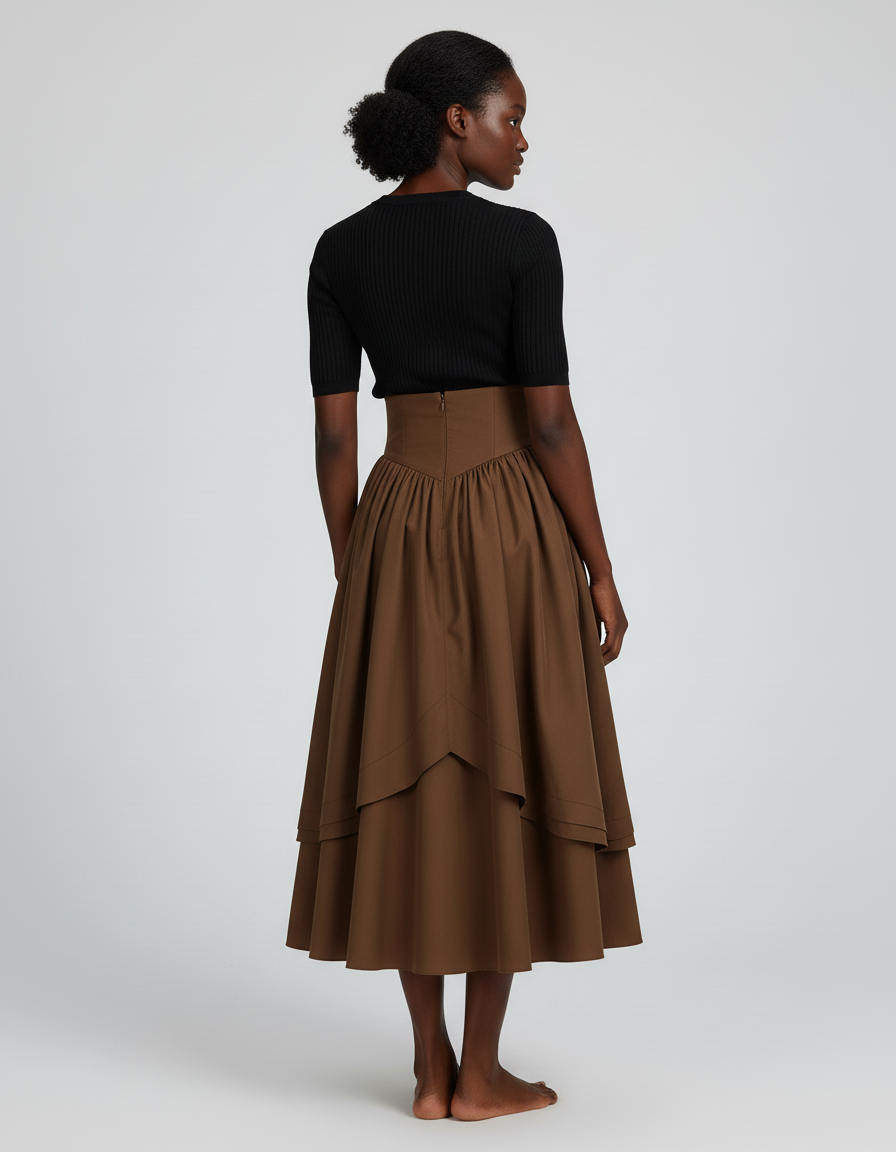 Jupe Longue Taille Haute Volantée Élégante