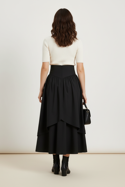 Jupe Longue Noire Taille Haute Élégante Mode