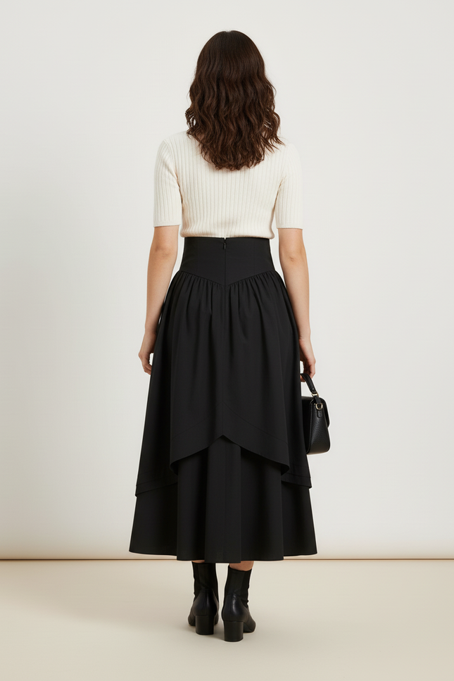 Jupe Longue Noire Taille Haute Élégante Mode