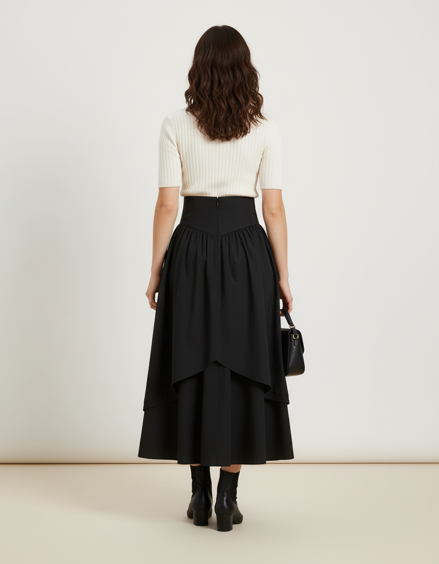 Jupe Longue Noire Taille Haute Élégante Mode