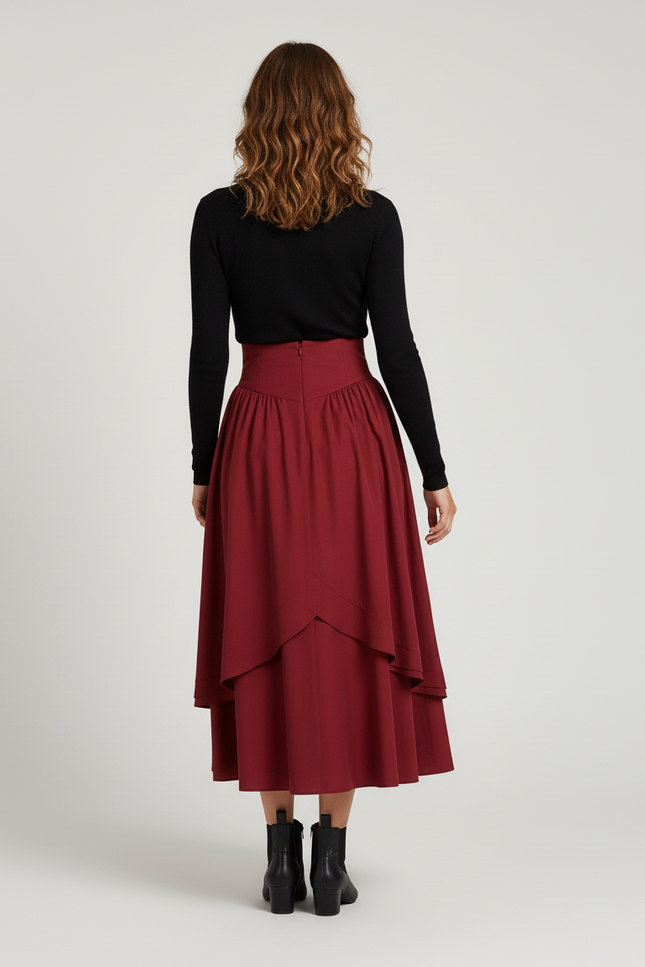 Jupe Longue Bordeaux Taille Haute Vintage