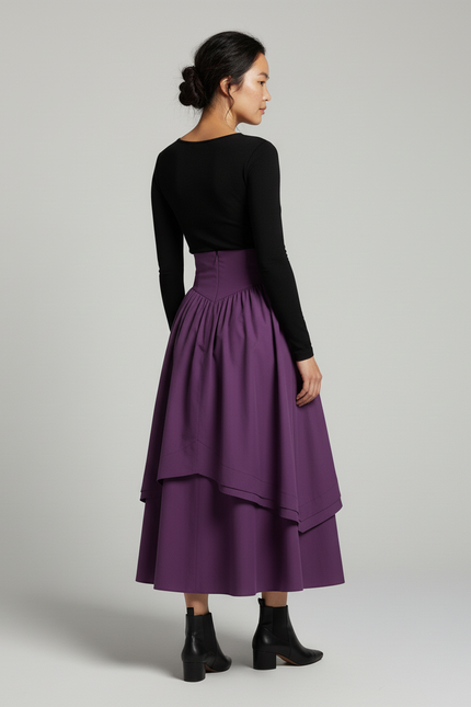 Jupe Longue Violette Volants Rétro