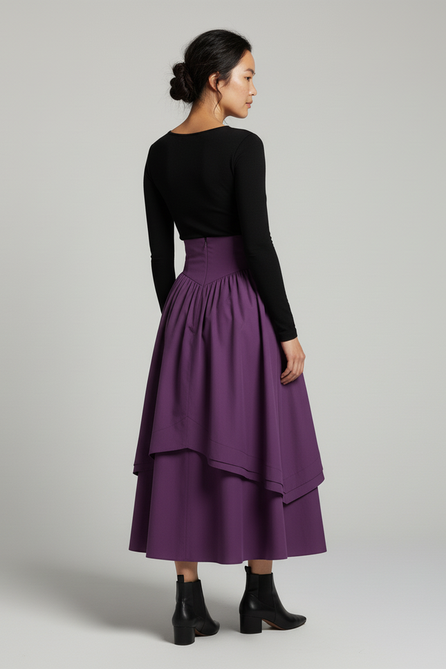 Jupe Longue Violette Volants Rétro