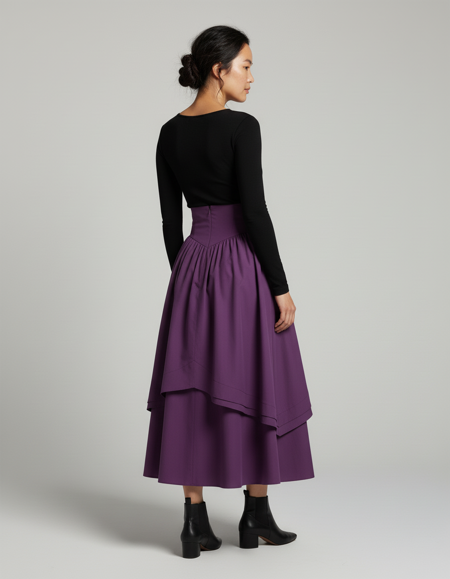 Jupe Longue Violette Volants Rétro