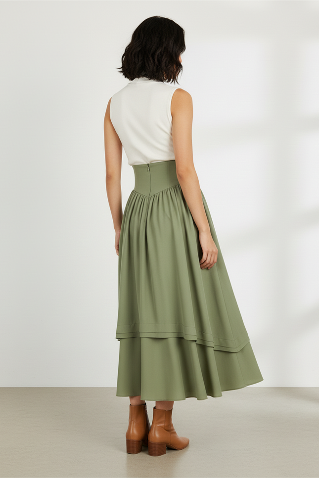 Jupe Longue Taille Haute Superposée Fluide