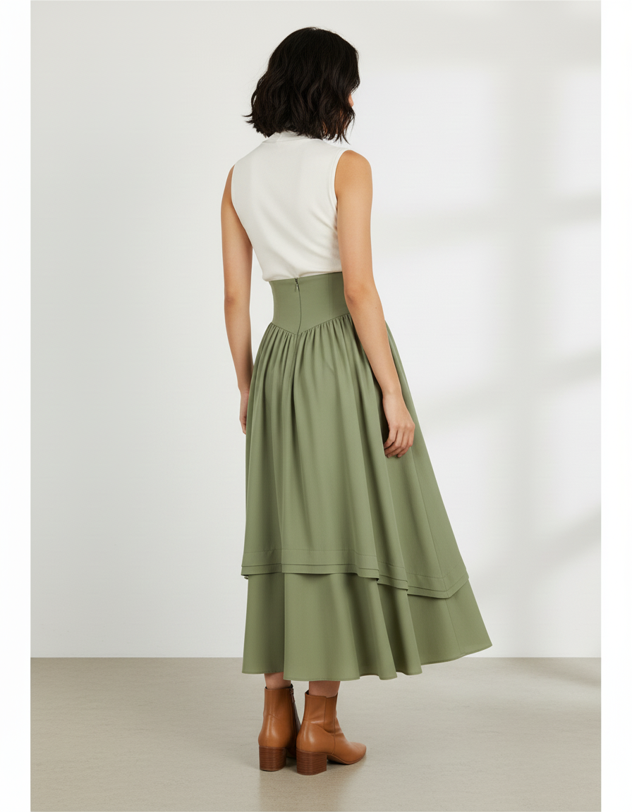 Jupe Longue Taille Haute Superposée Fluide