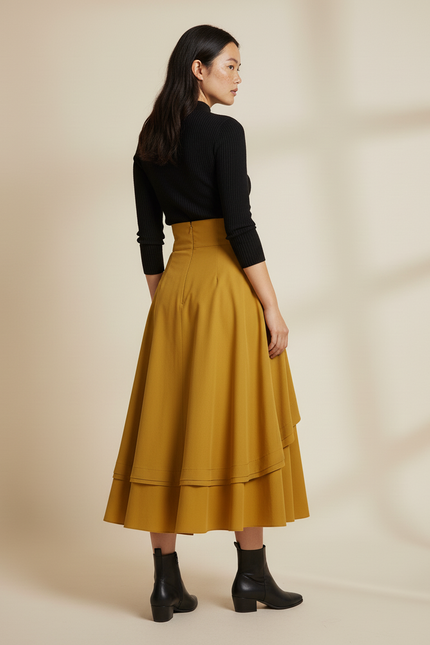 Jupe Longue Jaune Moutarde Taille Haute Rétro