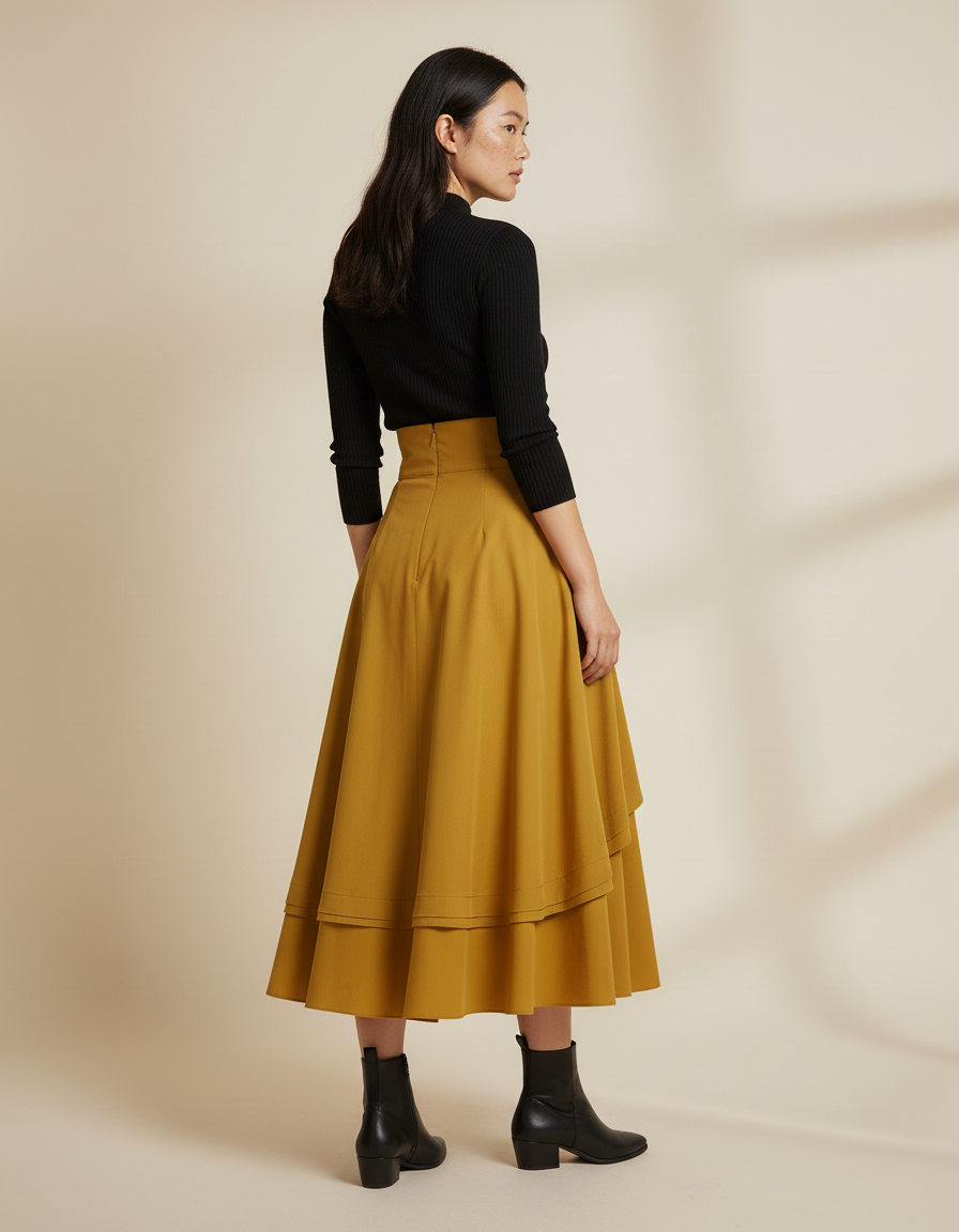 Jupe Longue Jaune Moutarde Taille Haute Rétro