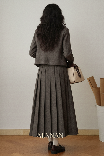 Jupe Longue Plissée Laine Élégante