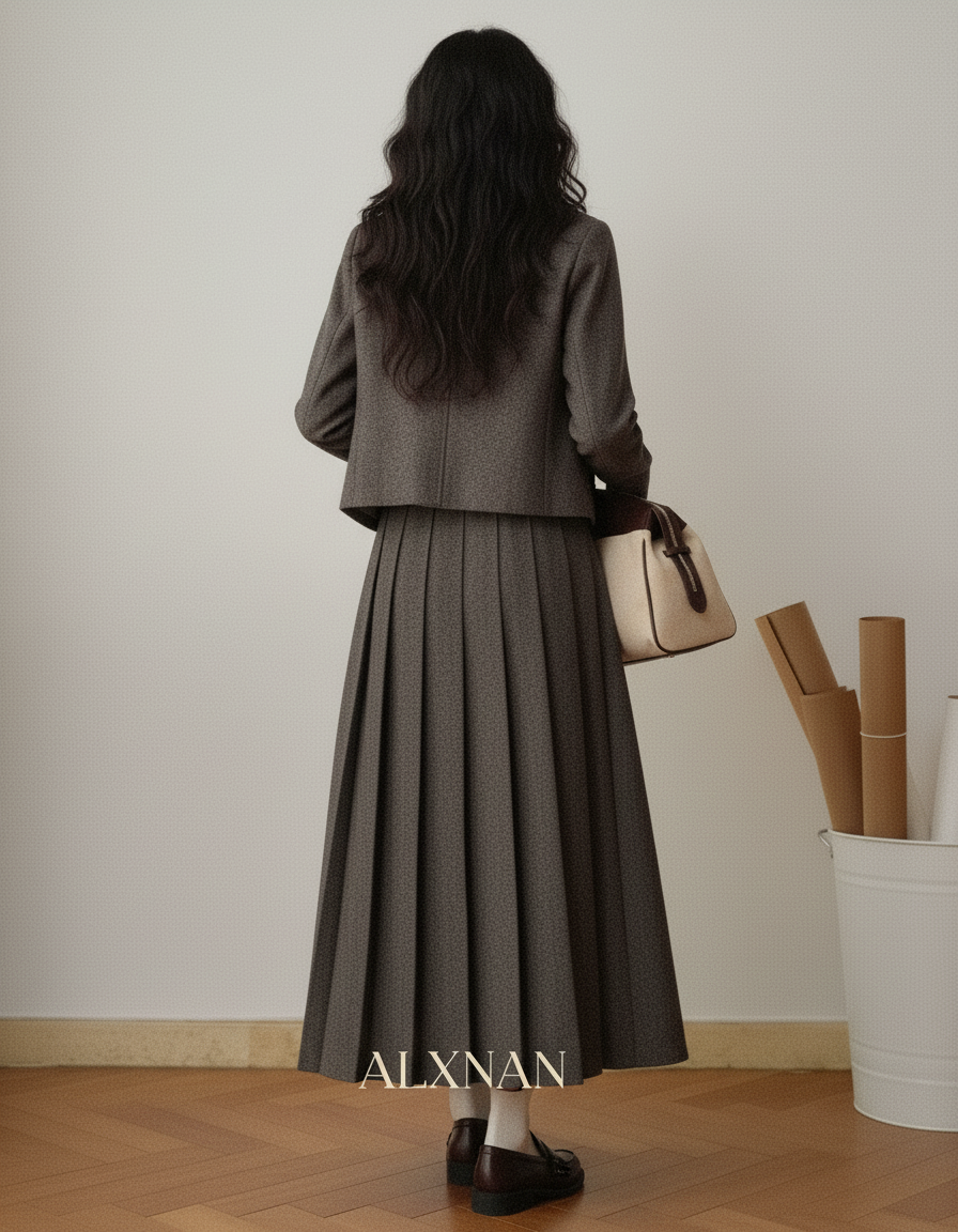 Jupe Longue Plissée Laine Élégante