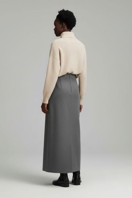 Jupe Longue Grise Laine Élégante