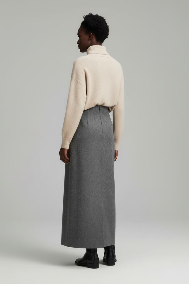Jupe Longue Grise Laine Élégante