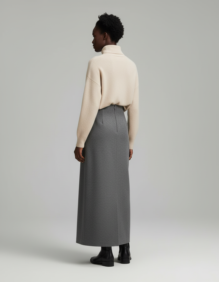 Jupe Longue Grise Laine Élégante